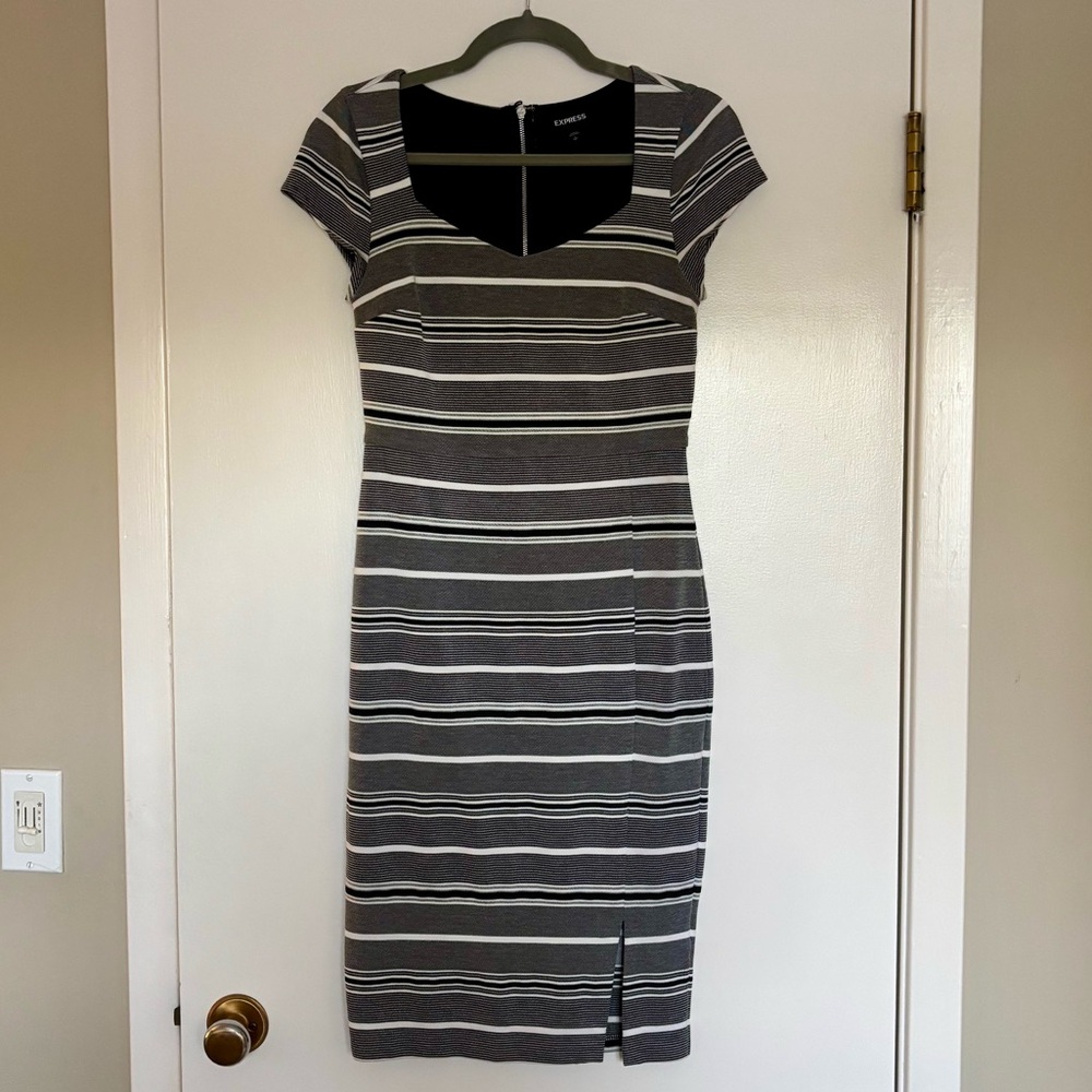 Express Black and White Striped Midi Dress